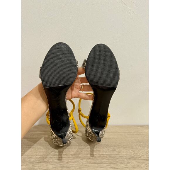 Sandro Python Print Leather & Suede Mid-Heel Ankle Strap Sandals Neutrals EU 39 - Picture 6 of 6